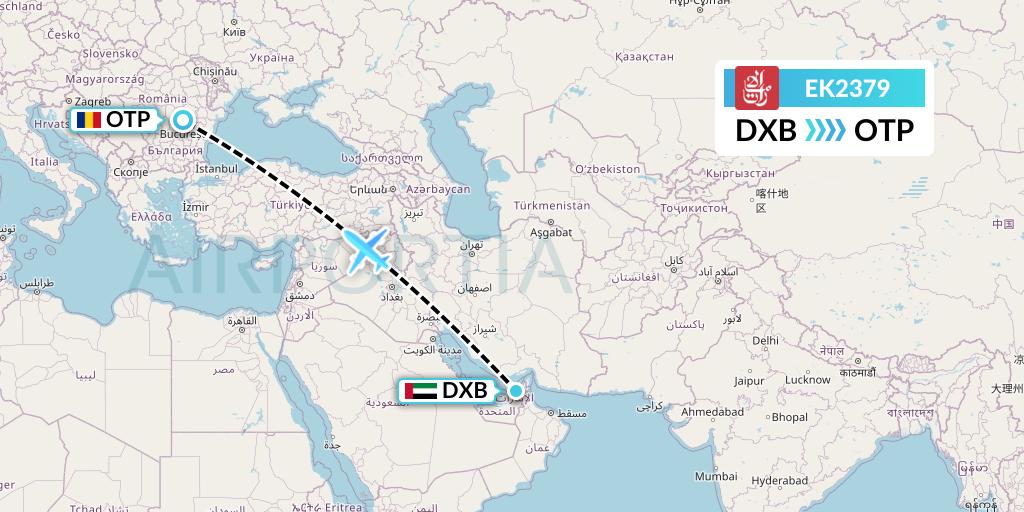 EK2379 Emirates Flight Map: Dubai to Bucharest