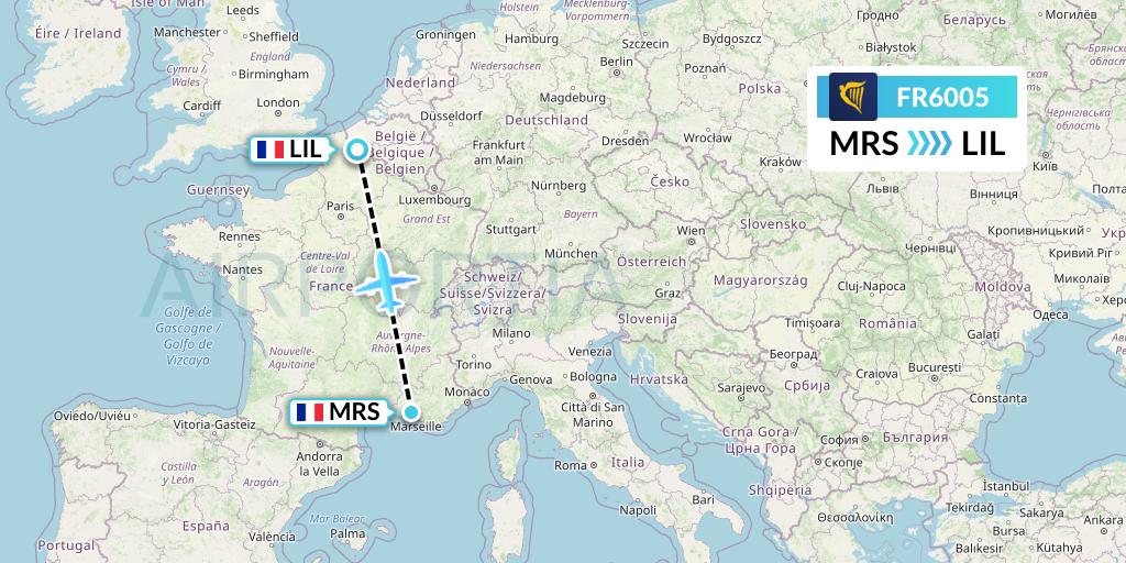 FR6005 Ryanair Flight Map: Marseille to Lille