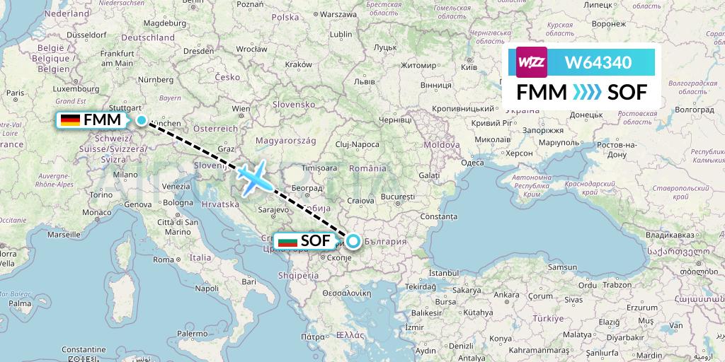 W64340 Wizz Air Flight Map: Memmingen to Sofia