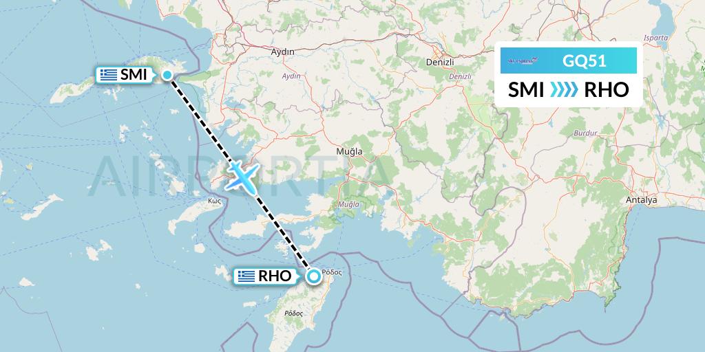 GQ51 Sky Express (Greece) Flight Map: Samos to Rhodes