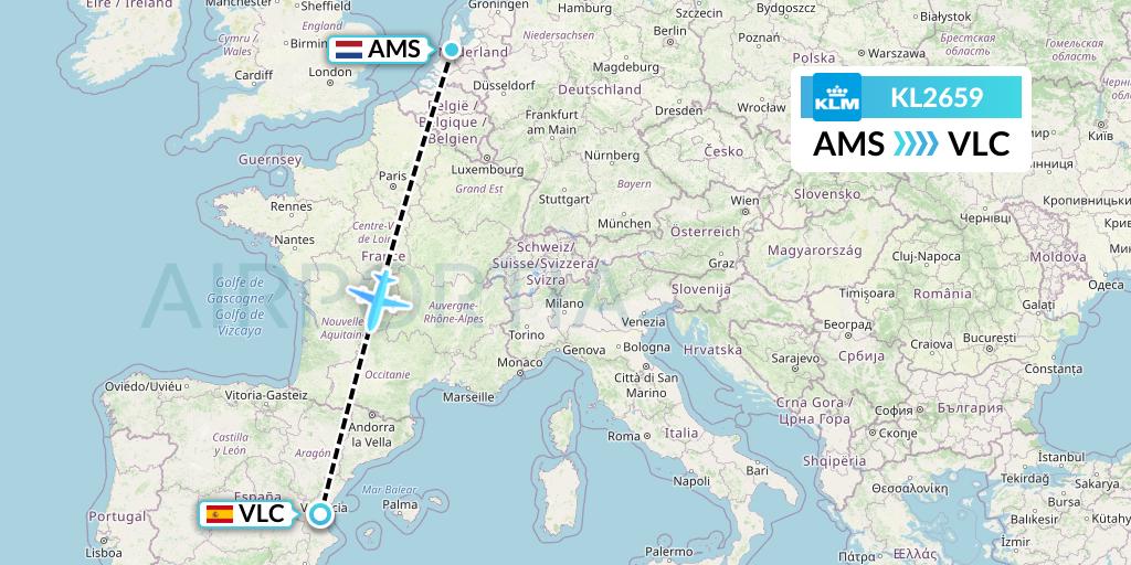 KL2659 KLM Flight Map: Amsterdam to Valencia