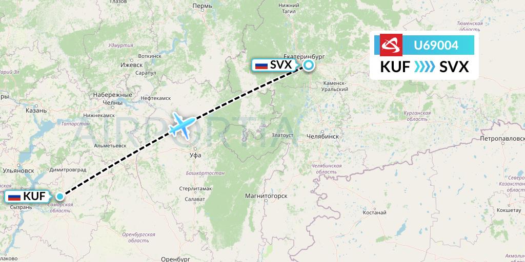 U69004 Ural Airlines Flight Map: Samara to Yekaterinburg