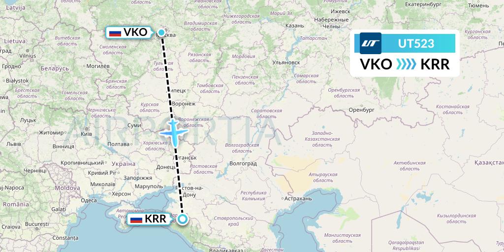 UT523 UTair Flight Map: Moscow to Krasnodar