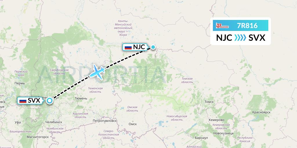 7R816 Rusline Flight Map: Nizhnevartovsk to Yekaterinburg