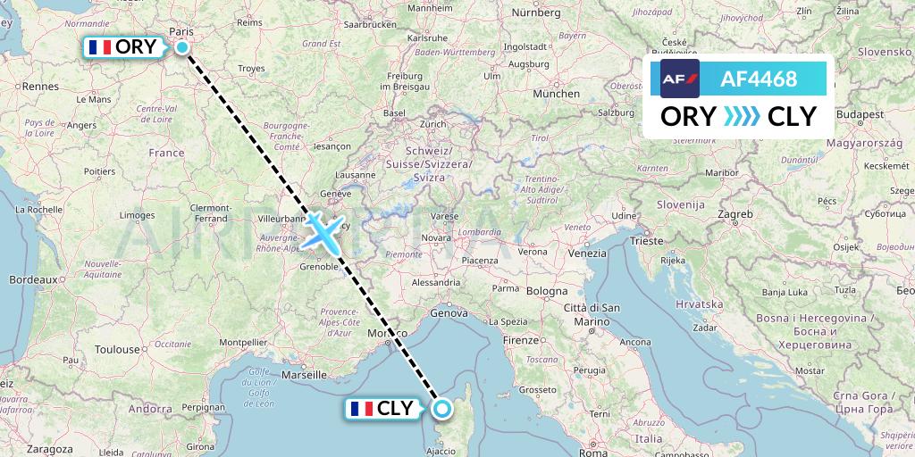 AF4468 Air France Flight Map: Paris to Calvi