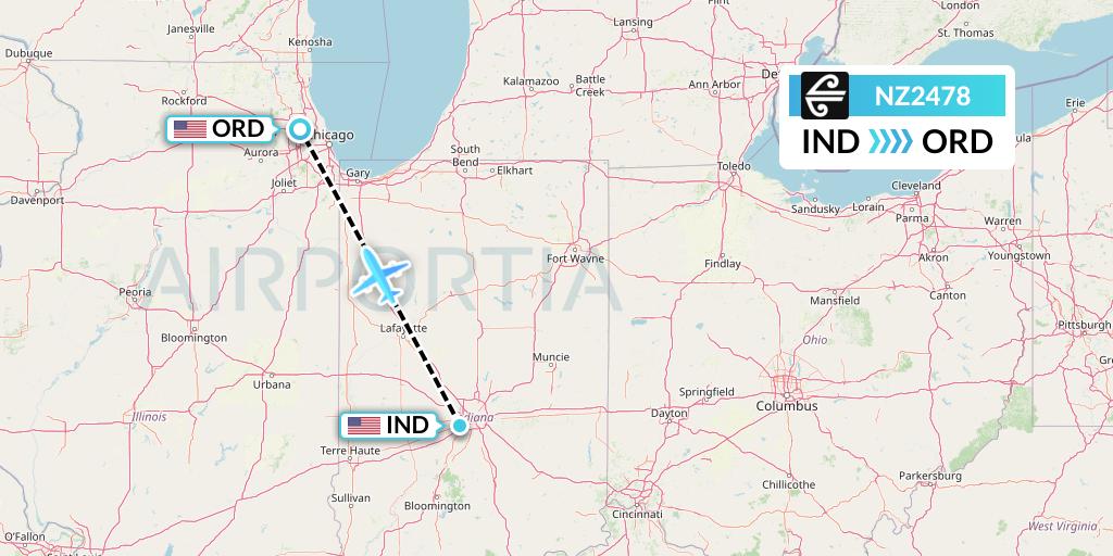 NZ2478 Air New Zealand Flight Map: Indianapolis to Chicago