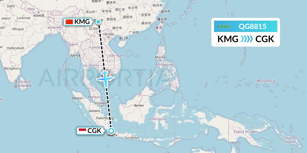 QG8815 Citilink Flight Map: Kunming to Jakarta
