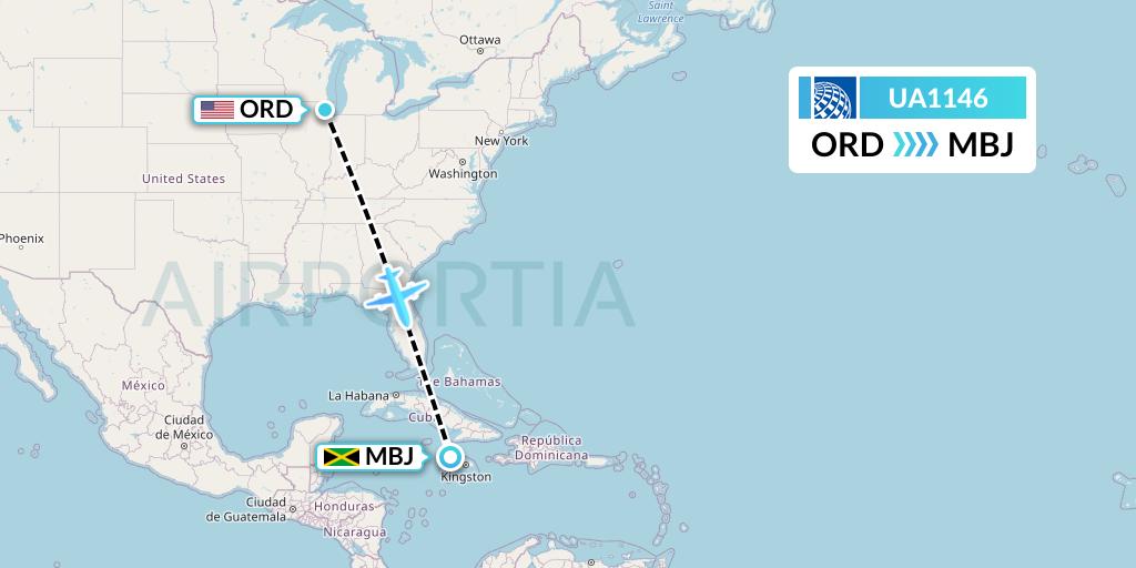 UA1146 United Airlines Flight Map: Chicago to Montego Bay