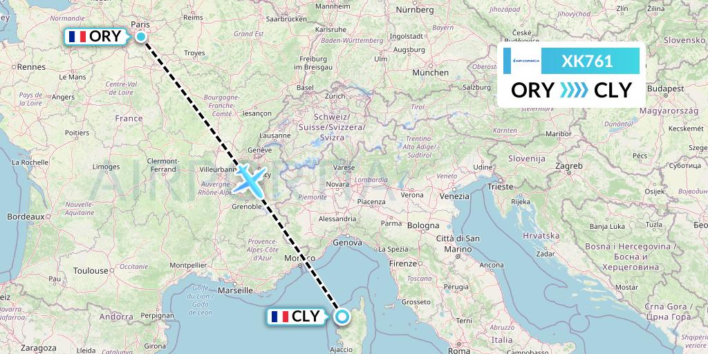 XK761 Air Corsica Flight Map: Paris to Calvi