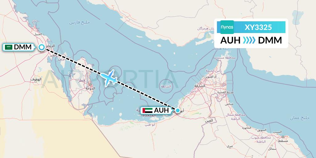 XY3325 Flynas Flight Map: Abu Dhabi to Dammam