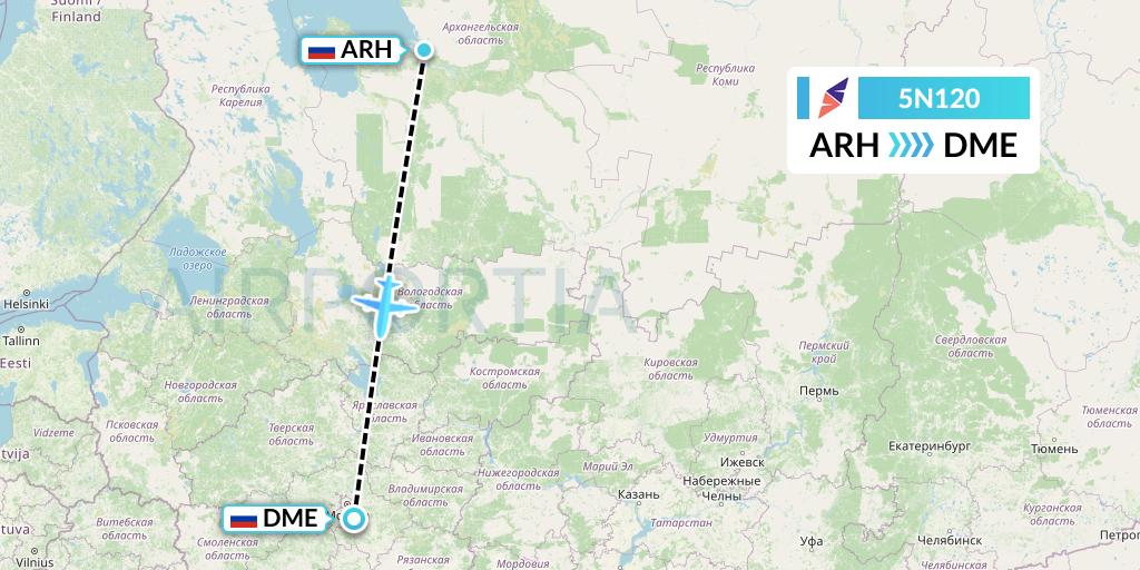 5N120 Nordavia Flight Map: Arkhangelsk to Moscow