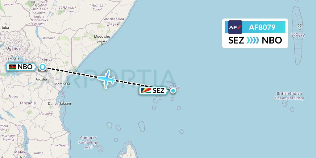 AF8079 Air France Flight Map: Victoria to Nairobi