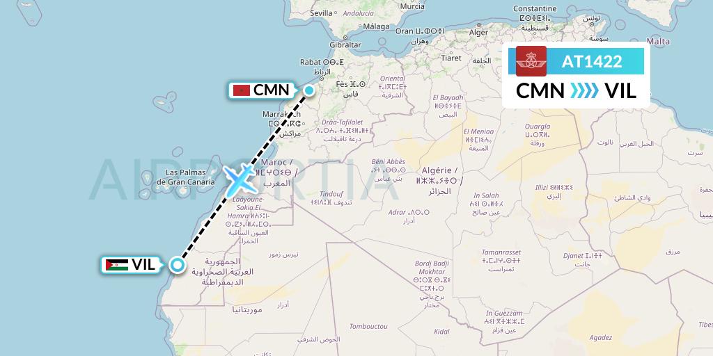 AT1422 Royal Air Maroc Flight Map: Casablanca to Dakhla