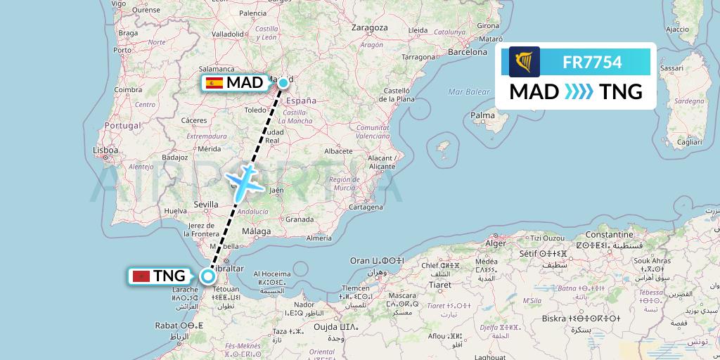 FR7754 Ryanair Flight Map: Madrid to Tangier