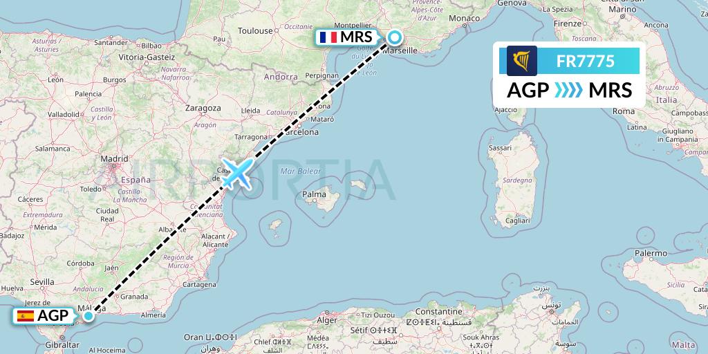 FR7775 Ryanair Flight Map: Malaga to Marseille