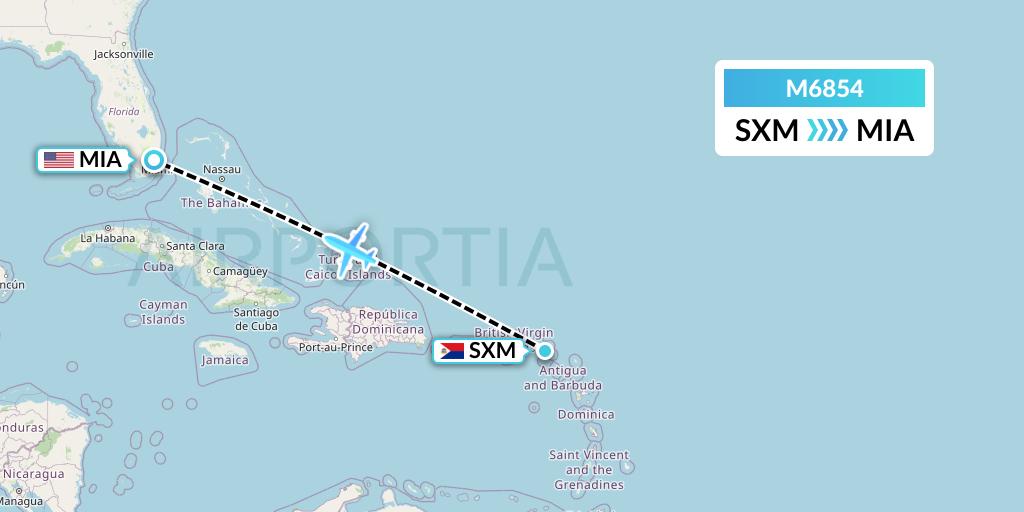 M6854 Amerijet International Flight Map: Sint Maarten to Miami