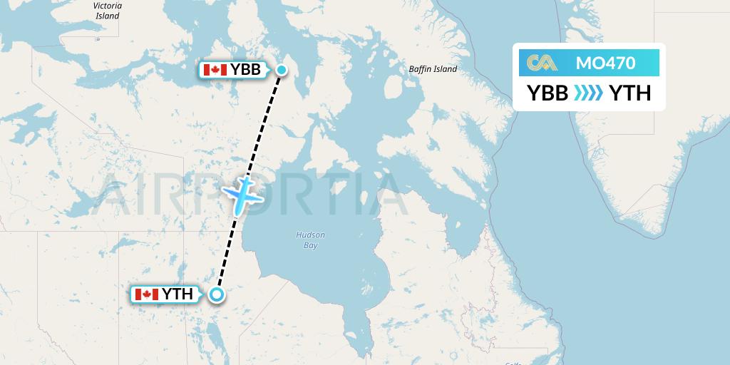 MO470 Calm Air Flight Map: Kugaaruk to Thompson