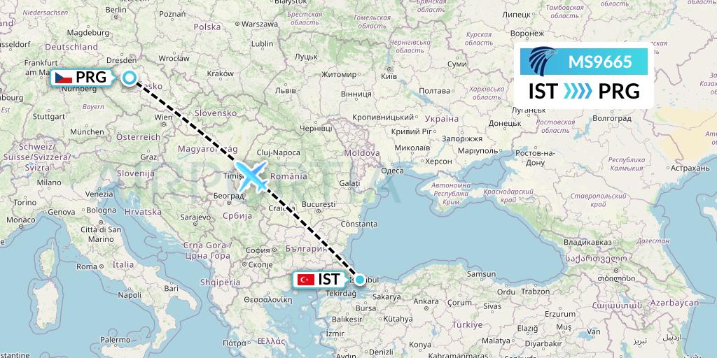MS9665 EgyptAir Flight Map: Istanbul to Prague