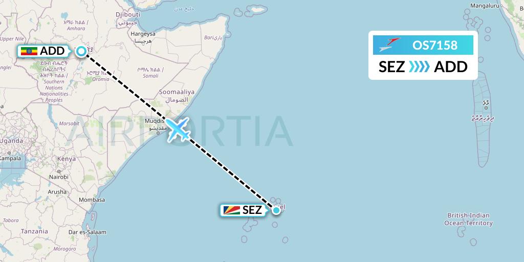 OS7158 Austrian Airlines Flight Map: Victoria to Addis Ababa