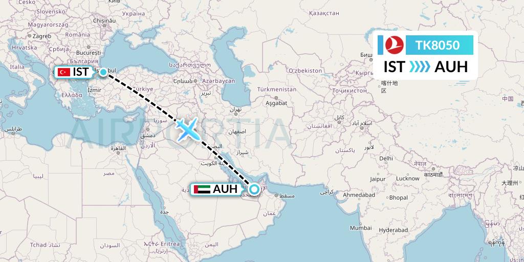 TK8050 Turkish Airlines Flight Map: Istanbul to Abu Dhabi