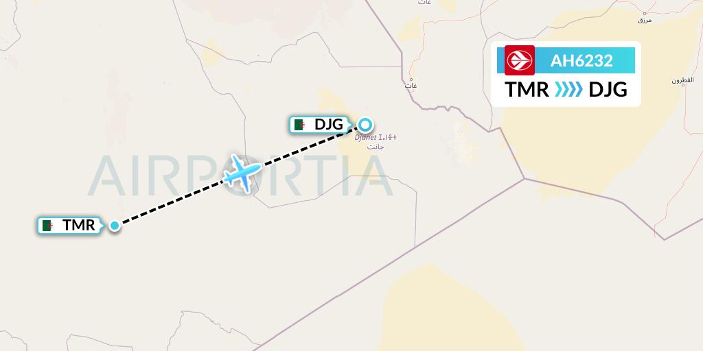 AH6232 Air Algerie Flight Map: Tamanrasset to Djanet