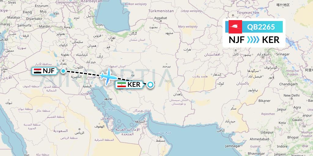 QB2265 Qeshm Airlines Flight Map: Najaf to Kerman