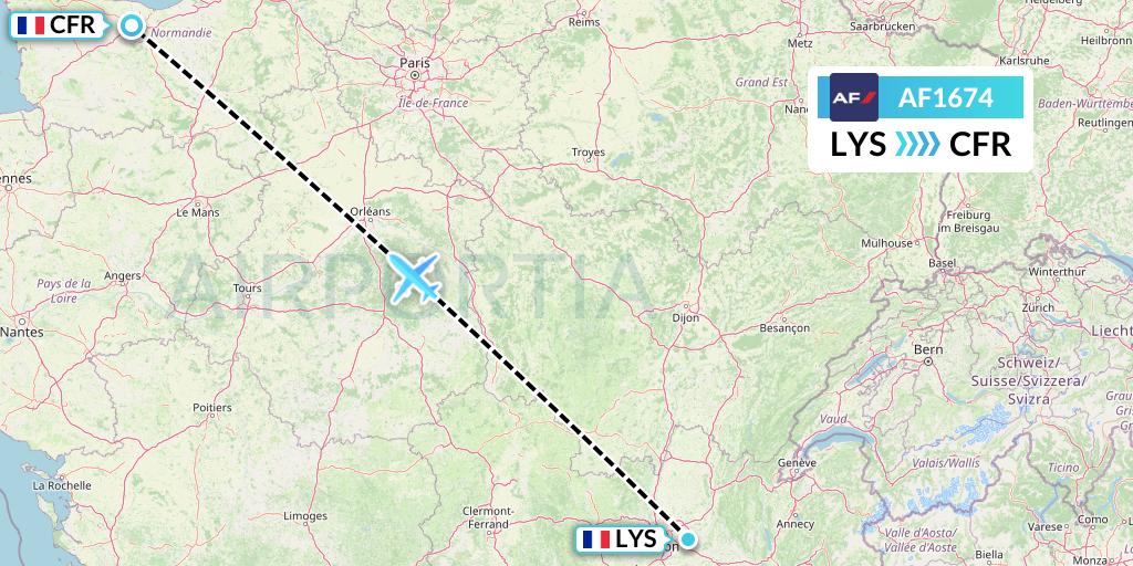 AF1674 Air France Flight Map: Lyon to Caen