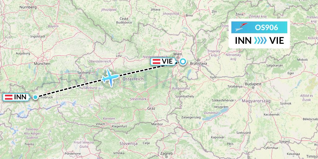OS906 Austrian Airlines Flight Map: Innsbruck to Vienna