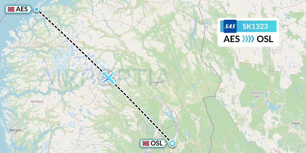 SK1323 SAS Flight Map: Alesund to Oslo