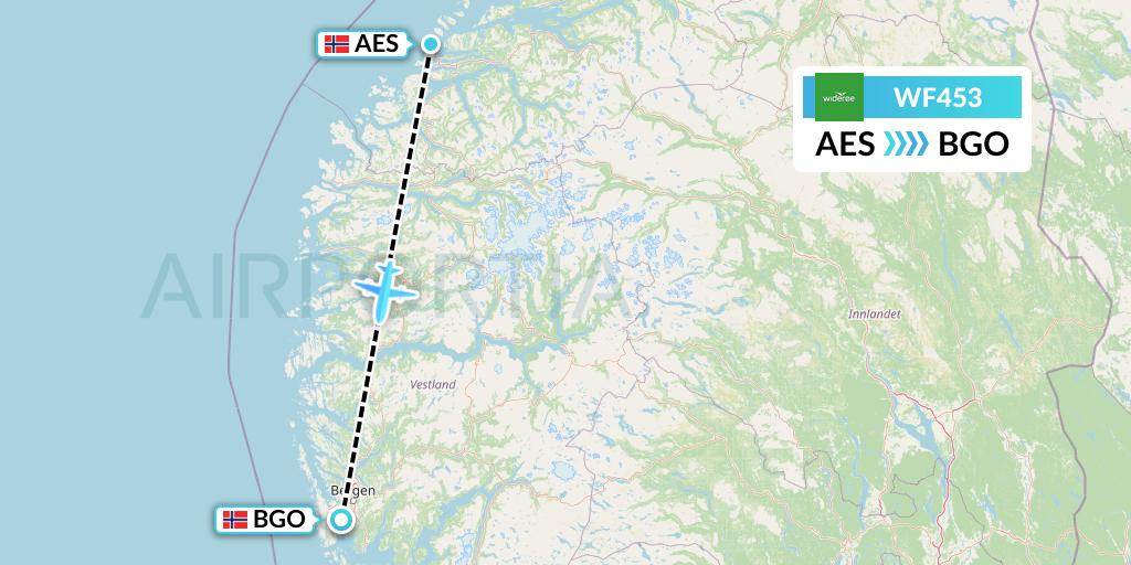 WF453 Wideroe Flight Map: Alesund to Bergen