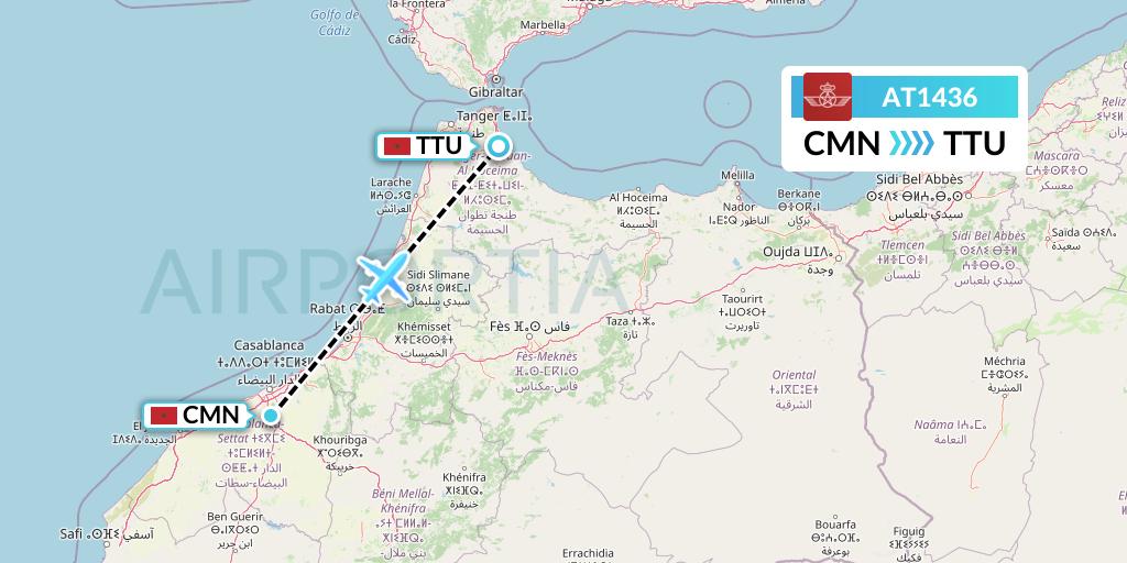 AT1436 Royal Air Maroc Flight Map: Casablanca to Tetuan