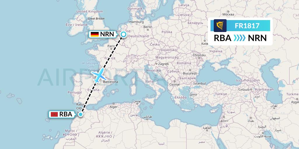 FR1817 Ryanair Flight Map: Rabat to Weeze