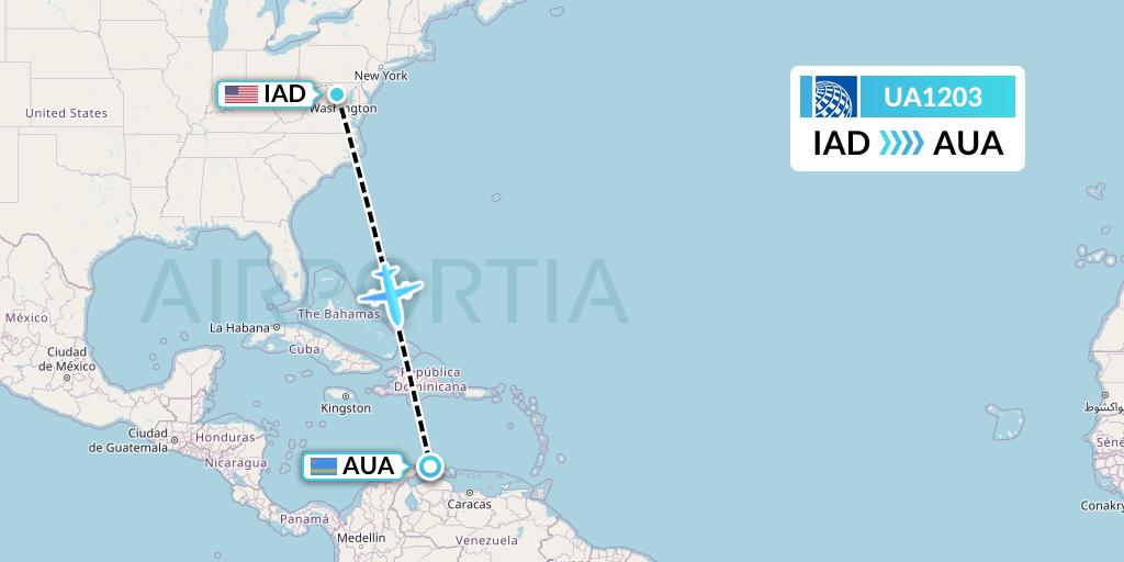 UA1203 United Airlines Flight Map: Washington to Oranjestad