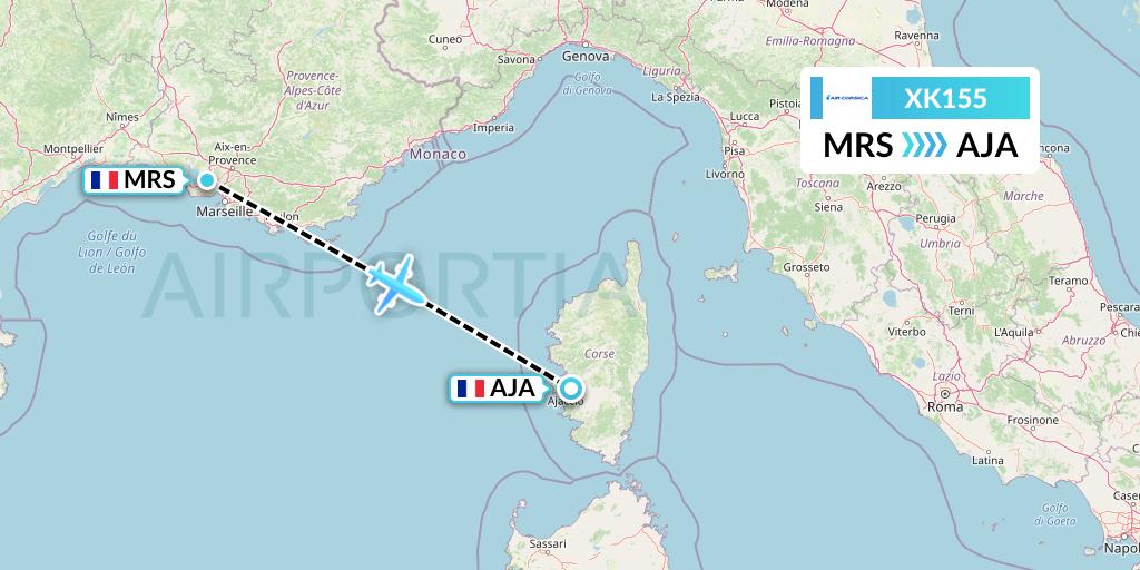 XK155 Air Corsica Flight Map: Marseille to Ajaccio