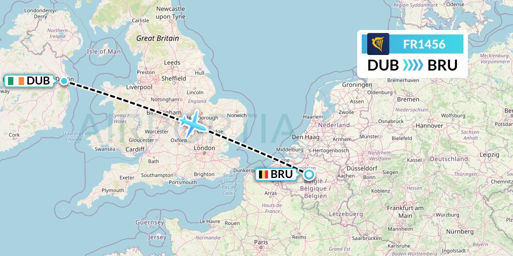 FR1456 Ryanair Flight Map: Dublin to Brussels