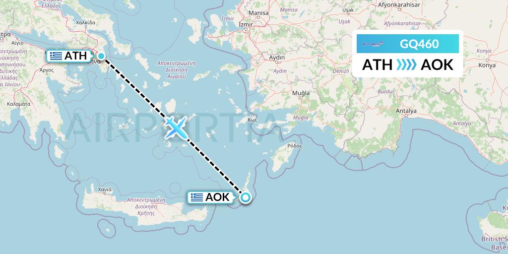 GQ460 Sky Express (Greece) Flight Map: Athens to Karpathos