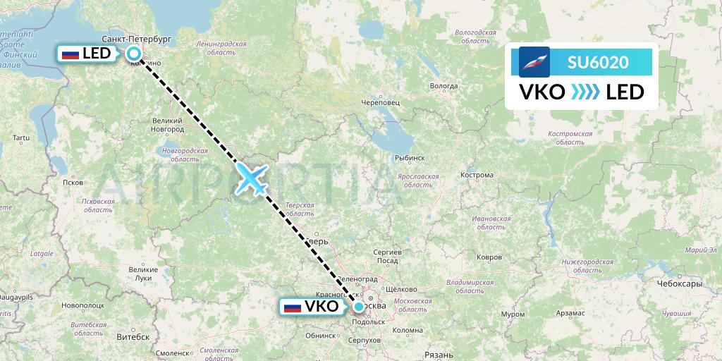 SU6020 Aeroflot Flight Map: Moscow to St. Petersburg