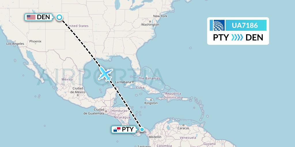UA7186 United Airlines Flight Map: Panama City to Denver