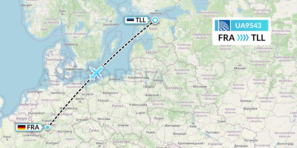 UA9543 United Airlines Flight Map: Frankfurt to Tallinn