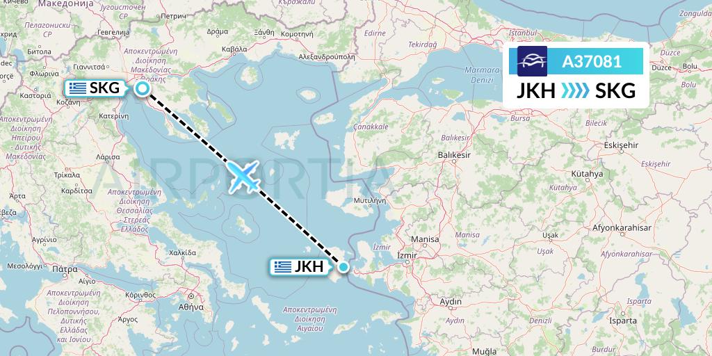 A37081 Aegean Airlines Flight Map: Chios to Thessaloniki