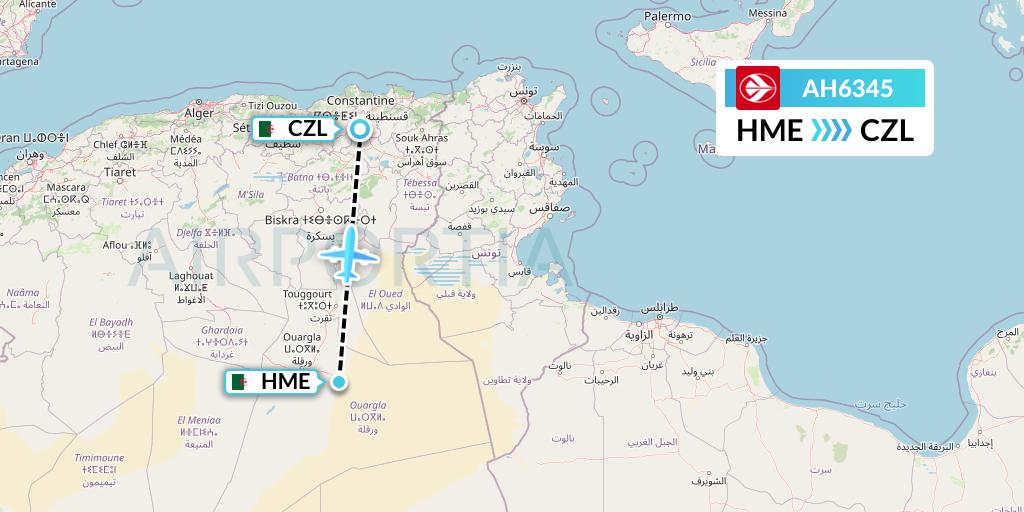 AH6345 Air Algerie Flight Map: Hassi Messaoud to Constantine