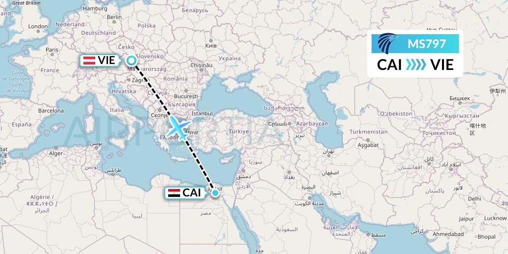 MS797 EgyptAir Flight Map: Cairo to Vienna