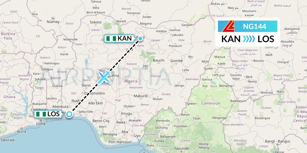 NG144 Aero Contractors Flight Map: Kano to Lagos