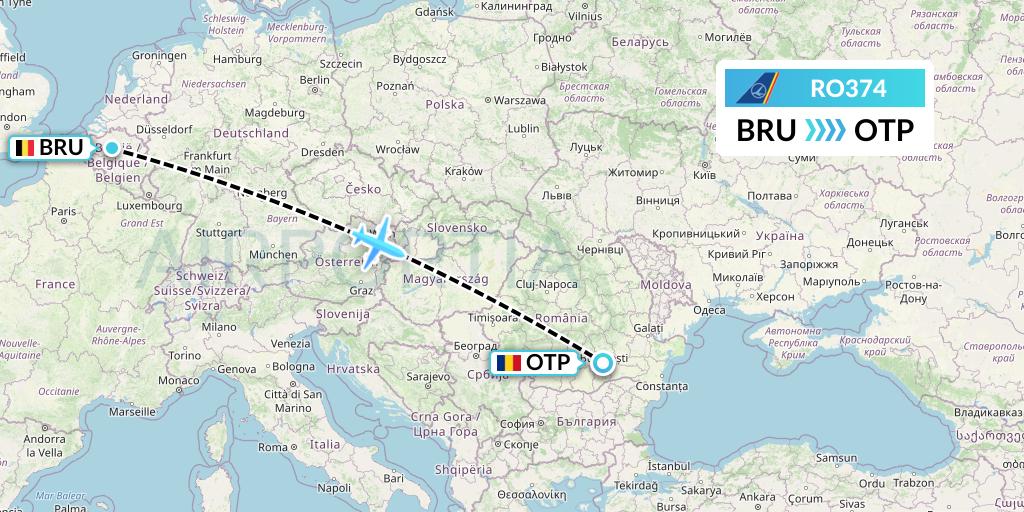 RO374 Tarom Flight Map: Brussels to Bucharest