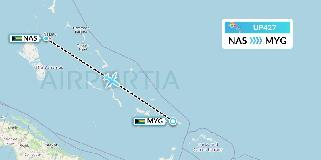 UP427 Bahamasair Flight Map: Nassau to Mayaguana