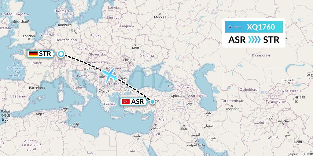 XQ1760 SunExpress Flight Map: Kayseri to Stuttgart