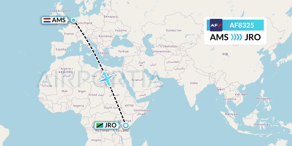 AF8325 Air France Flight Map: Amsterdam to Kilimanjaro