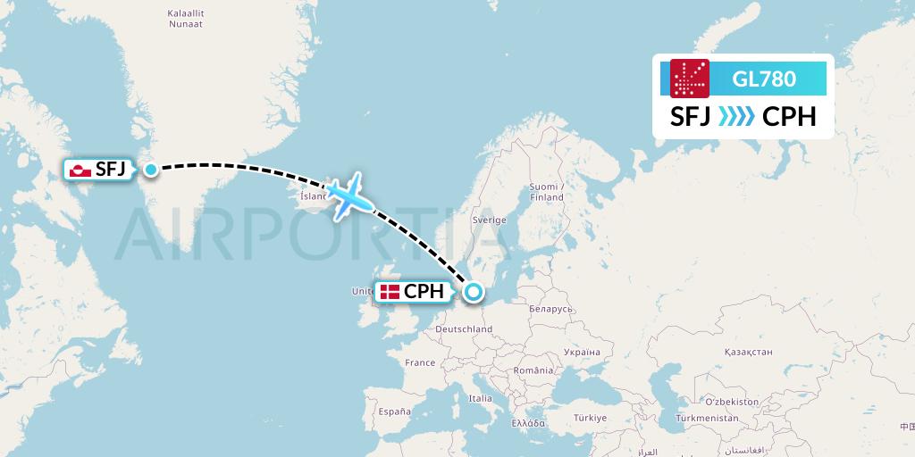 GL780 Flight Status Air Greenland: Kangerlussuaq to Copenhagen (GRL780)