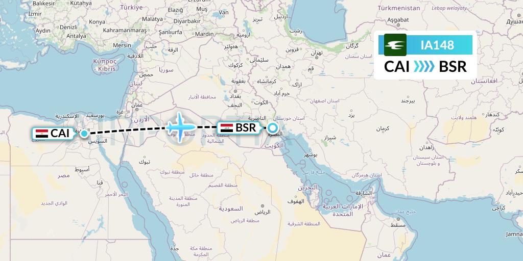IA148 Iraqi Airways Flight Map: Cairo to Basra