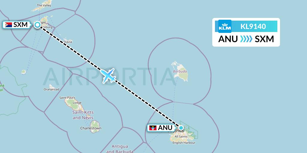 KL9140 KLM Flight Map: Antigua to Sint Maarten